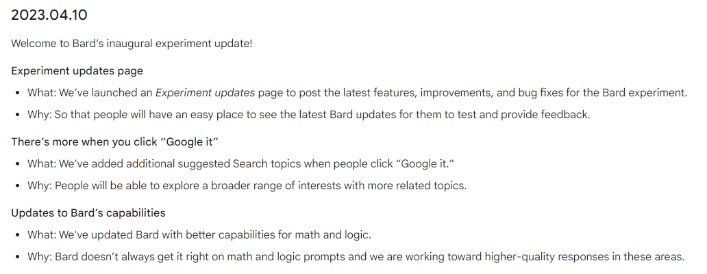 Nuovi updates di Google Bard